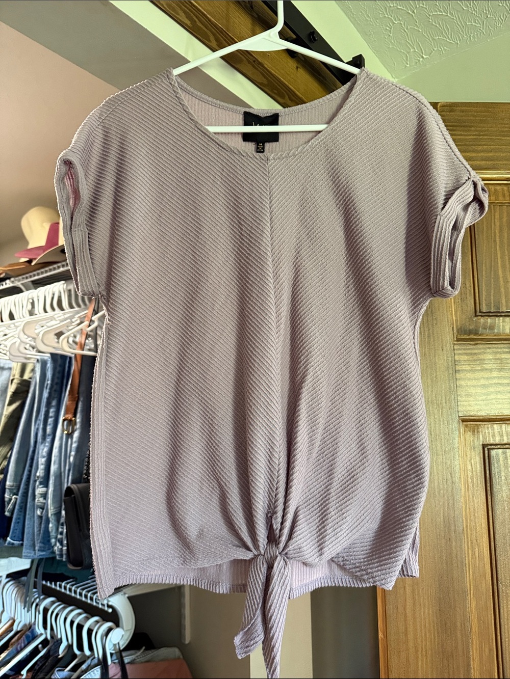 W5 Casual Tie-Front Short Sleeve Top - Mauve